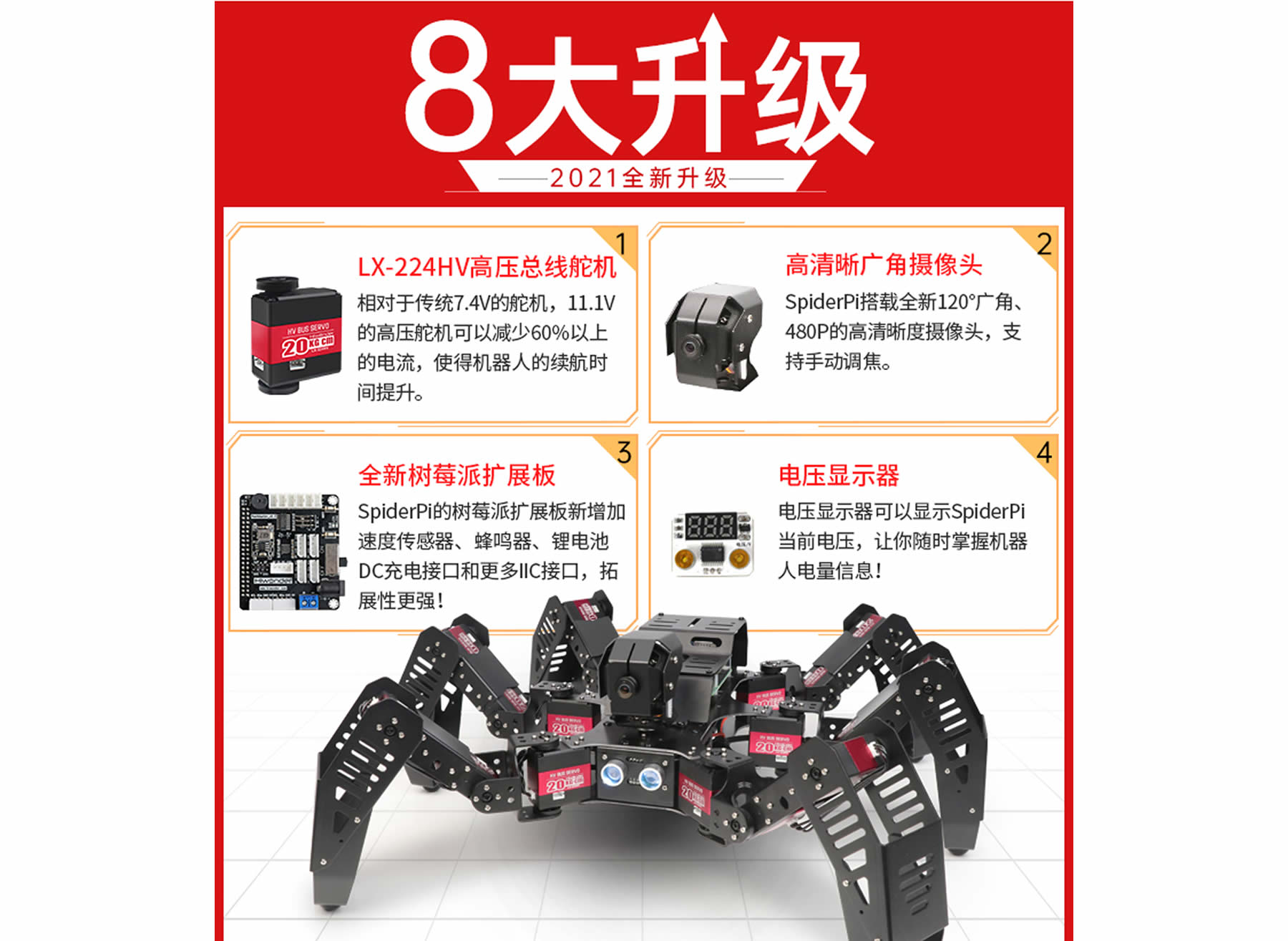 SpiderPi 智能視覺六足機(jī)器人